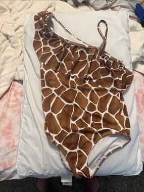 Janie and Jack Brown and White Giraffe Print One-Piece Swimsuit